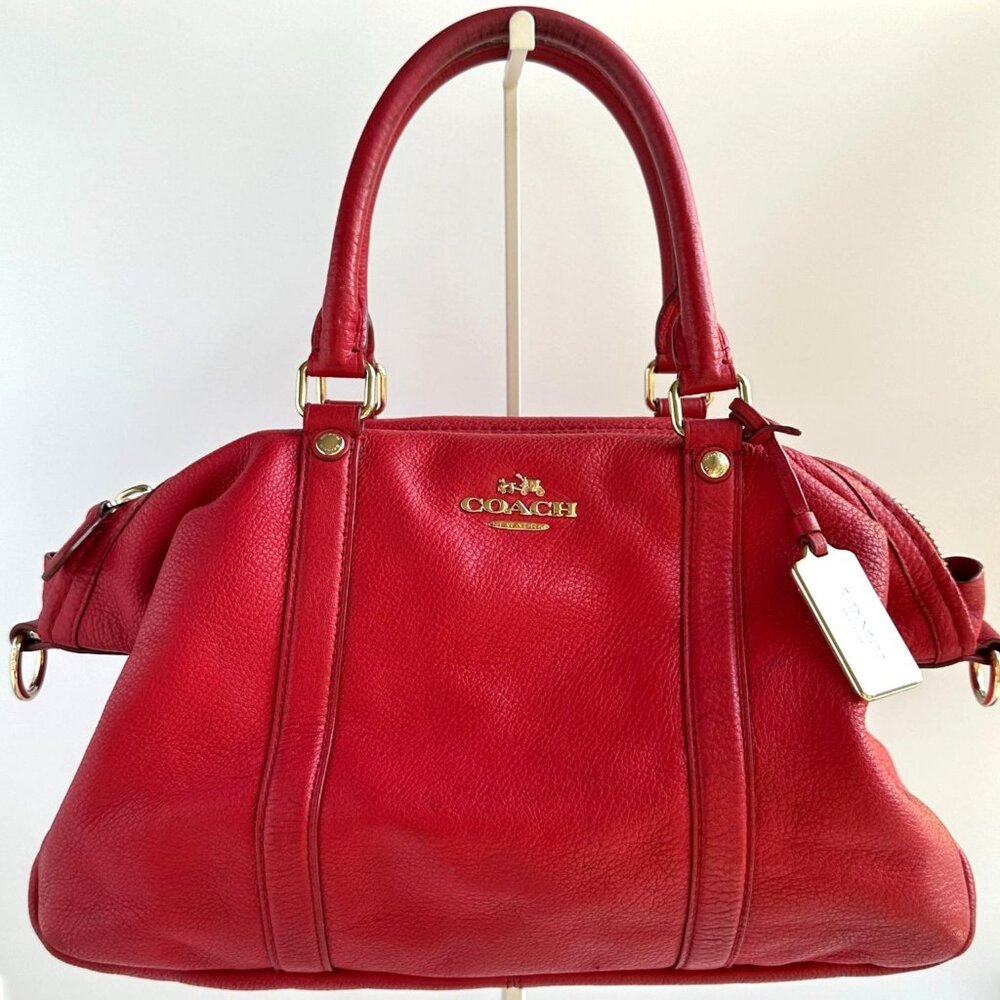 Coach Central Satchel in Red Pebble Leather (COACH F55662)
